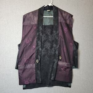 Patrick Chee 100% Silk Multicolor Mixed Print Kimono Vest Women's XS Pockets